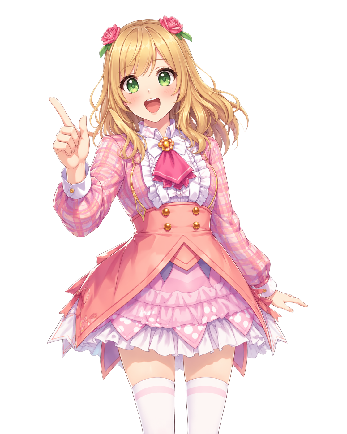 Sakura, a cheerful anime teacher, pointing at your screen.