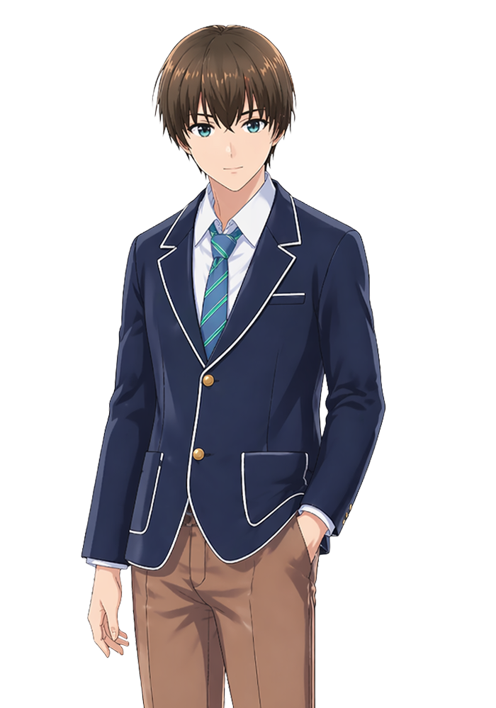 Oliver, a focused blue-themed anime teacher.