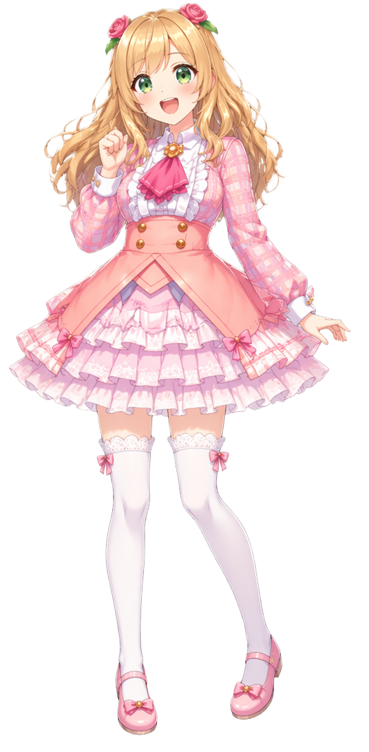 Sakura, a cheerful pink-themed anime teacher.