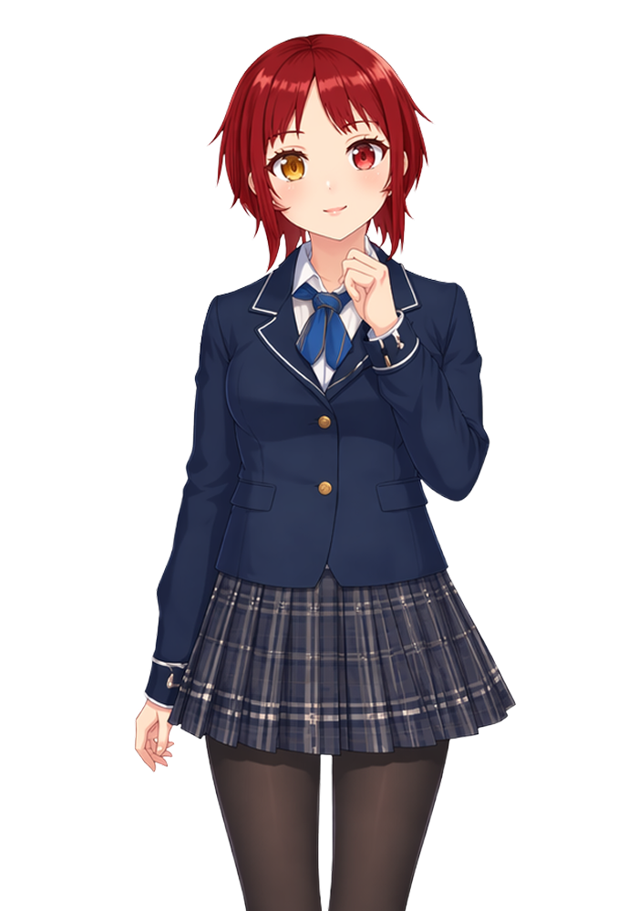 Akane, a warm red-themed anime teacher.